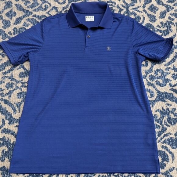 Izod Golf blue striped polo buttons golfing spring summer shirt small - Picture 1 of 8